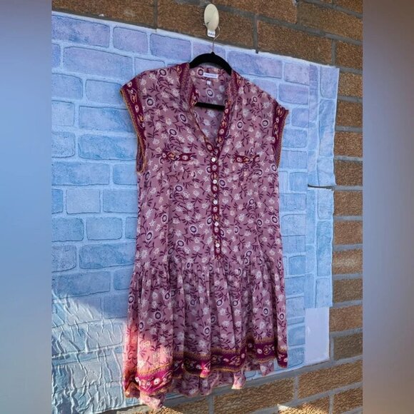 Poupette St.Barth Amora Drop Waist Mini Dress in pink/Purple Margot small - Picture 3 of 11